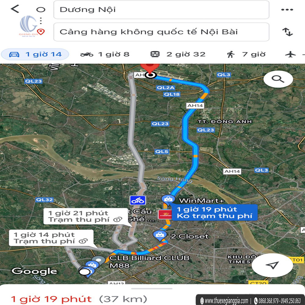 Khoảng cách và lộ trình phường Dương Nội Hà Đông đi sân bay Nội Bài